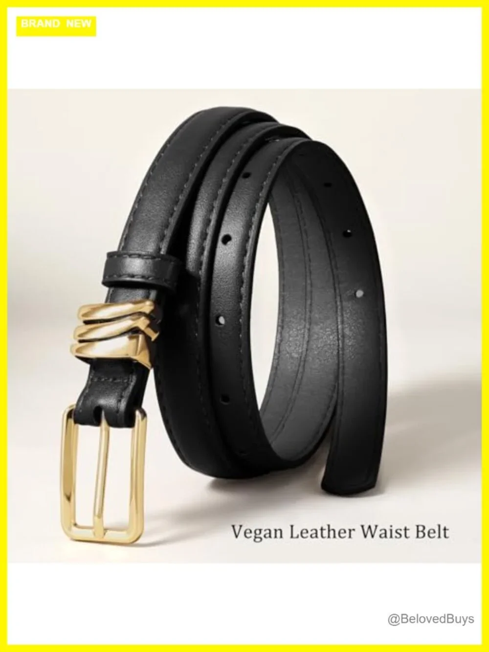 Women Skinny Faux Leather Belt with Gold Buckle and Metal Loops
